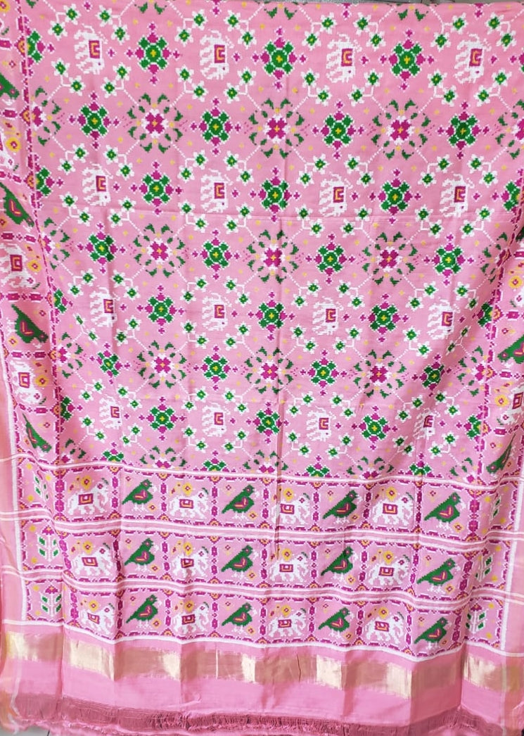 BLUSH & BLOOM: Exquisite Pink DOUBLE IKAT PATOLA SILK SAREE
